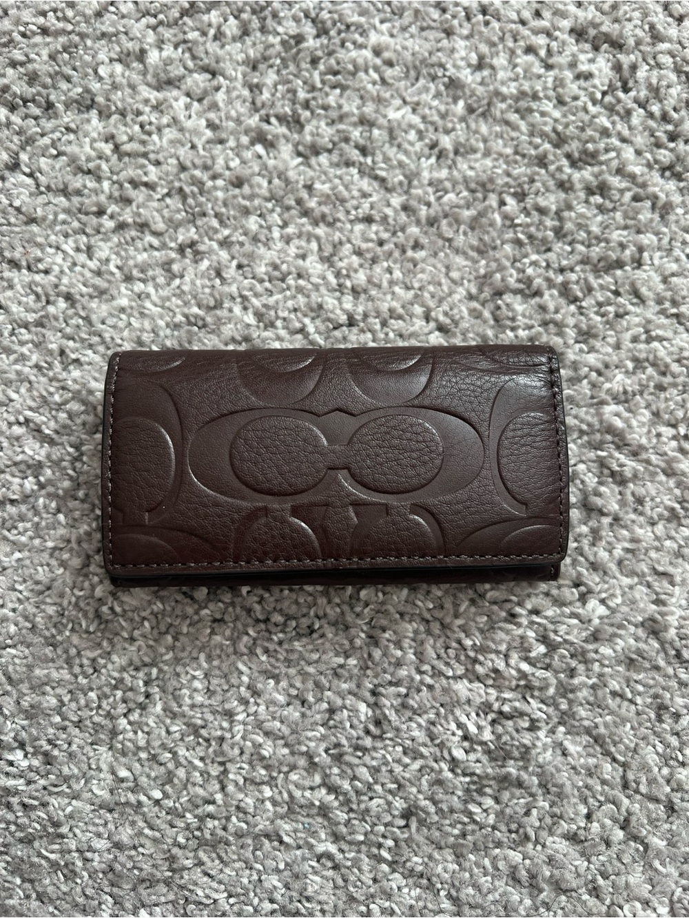 Coach Embossed Signature Leather Key & Card Holder in Dark Brown